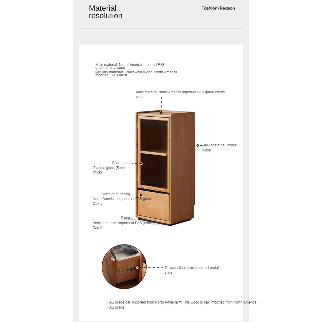 Cherry, Black Walnut, Teak Solid Wood Display Side Cabinet Modern.
