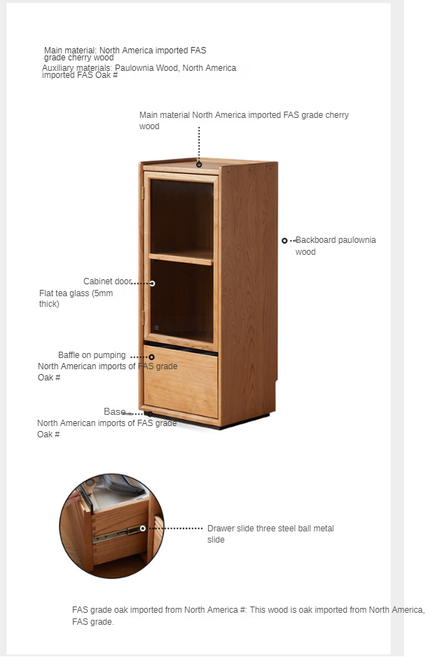 Cherry, Sandalwood, Black Walnut, Oak Solid Wood Display Side Cabinet Modern.