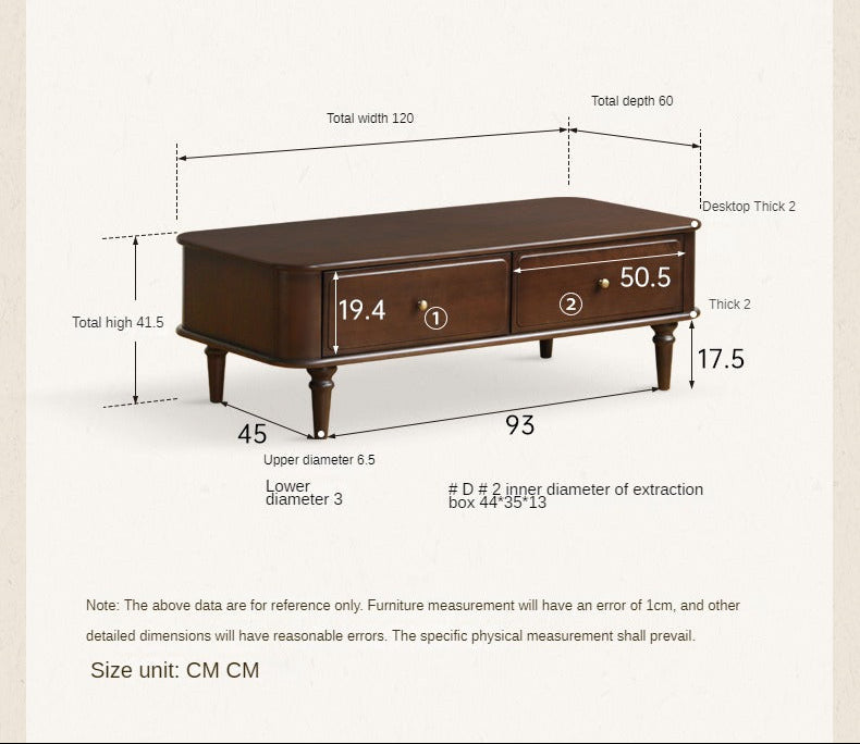 Poplar Solid Wood American Rectangular Coffee Table