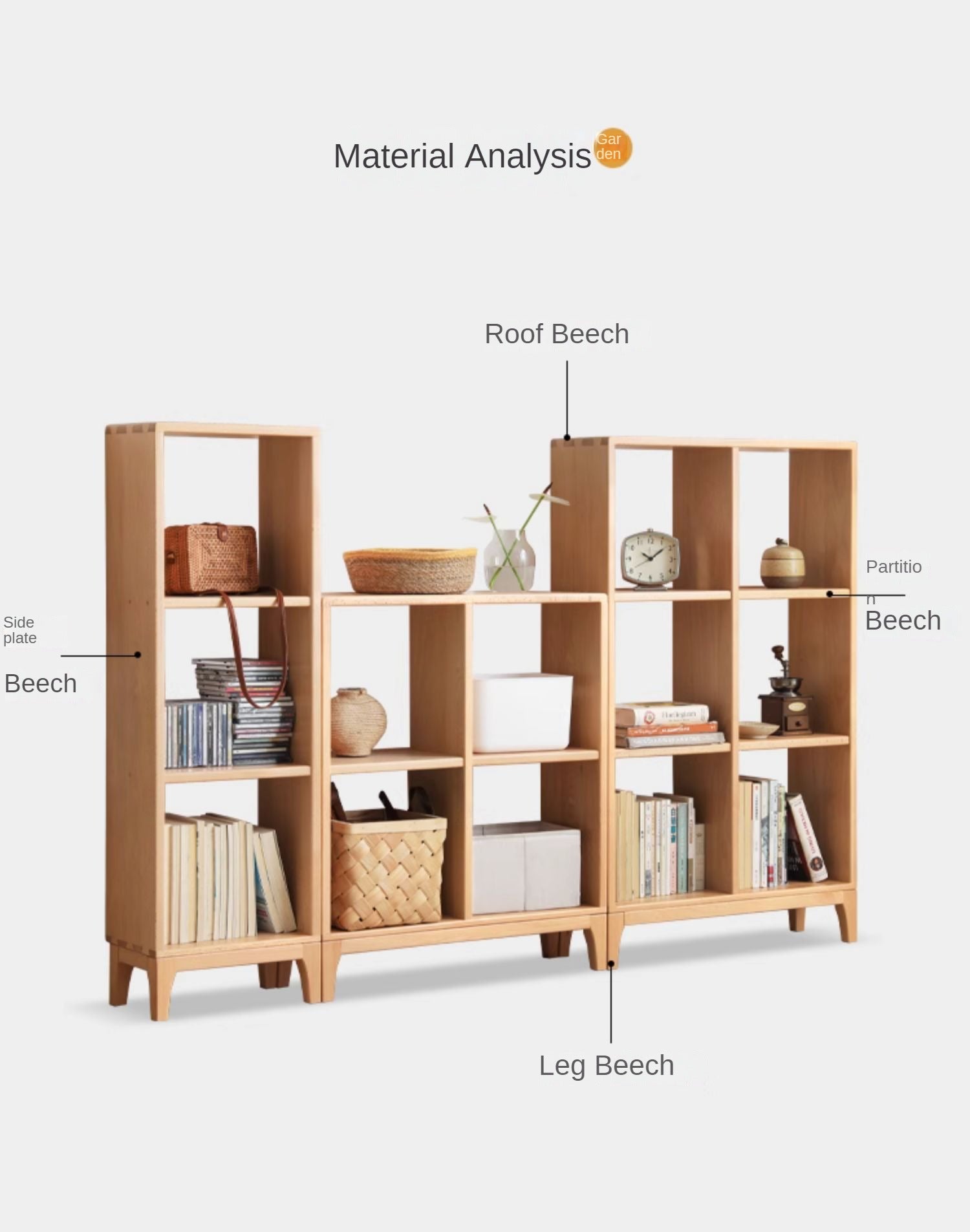 Beech Solid Wood Bookshelf, Nordic Display Rack