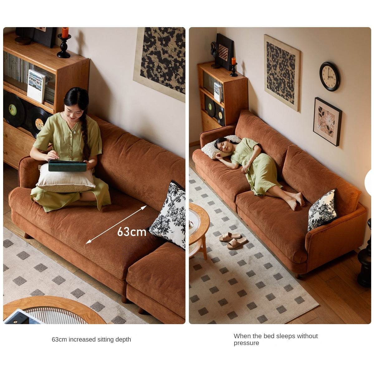 Fabric Three-seat Straight Sofa.