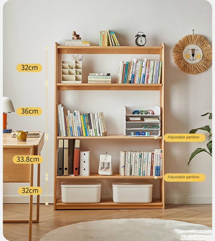 Beech, Oak Solid Wood Floor-To-Ceiling Bookshelf, Toy Storage