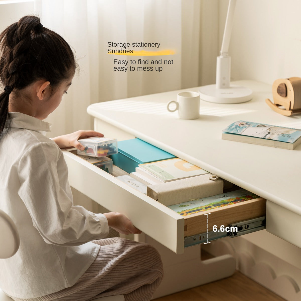 Beech Solid Wood Lift Study Desk Adjustable White Children's Desk