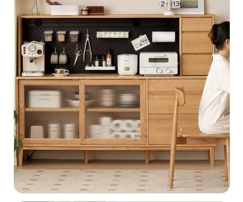 Oak Solid Wood, Solid Rubberwood Sideboard Shelf, Kitchen Shelf