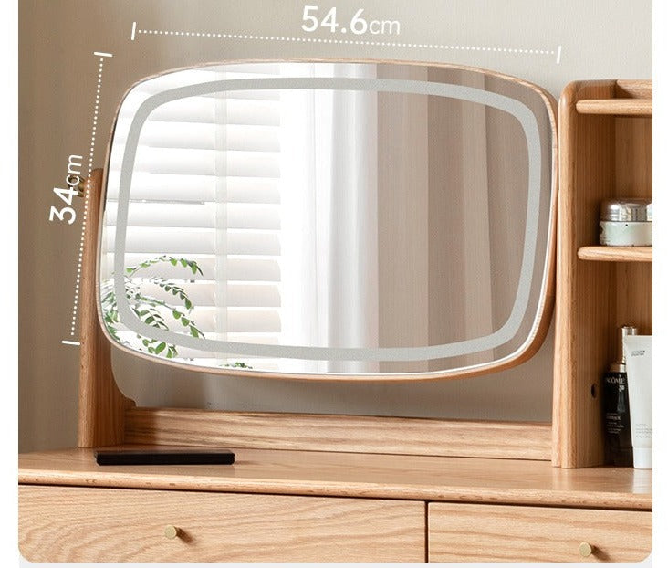 Oak, Ash Solid Wood Vanity Table Lighted Makeup Mirror.