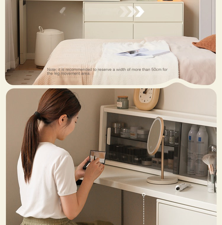 Solid Rubberwood Cream Style Vanity Table Integrated Drawer.