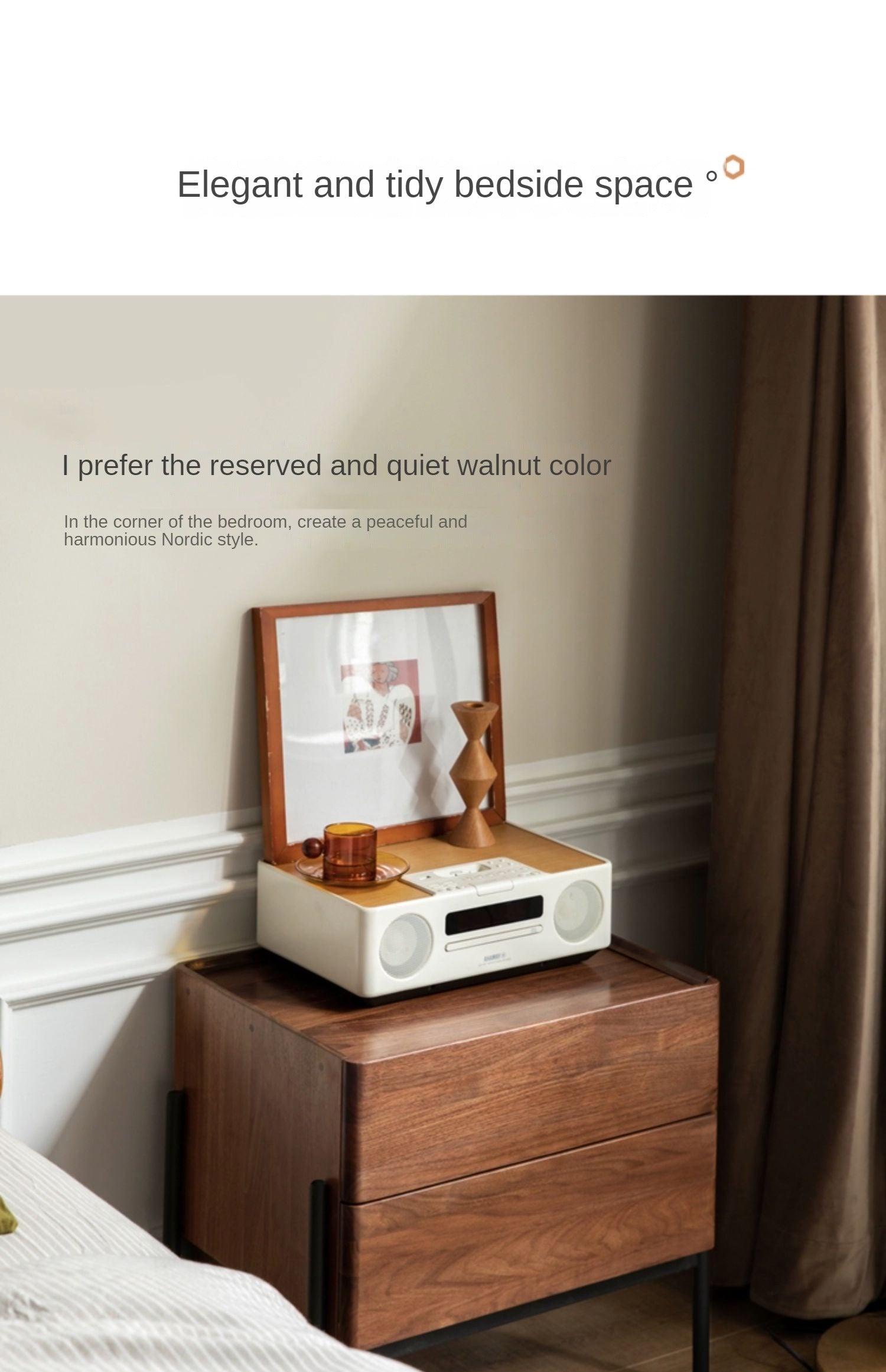 Black Walnut, Oak, South American Walnut Solid Wood Nightstand.