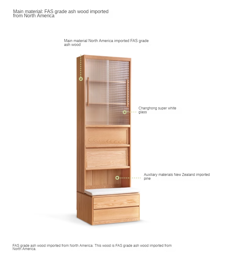 Ash, Oak Solid Wood Modern Combination Bookcase Integrated Card Seat