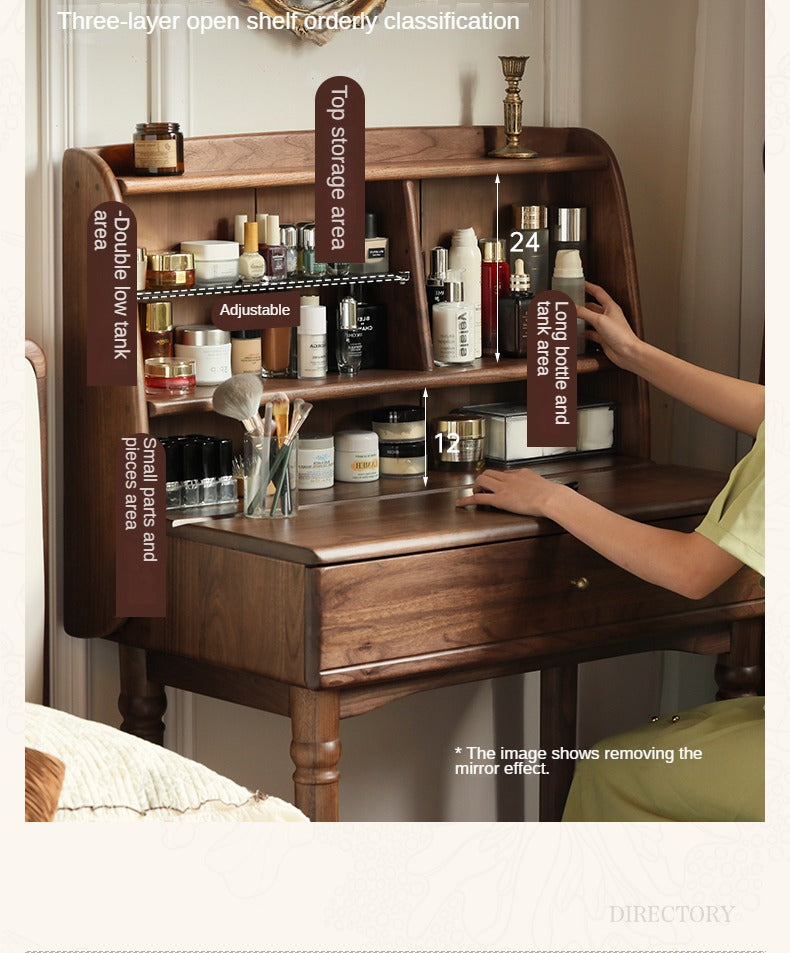 Black Walnut Solid Wood French Retro Dressing Table.