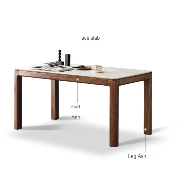 Ash Solid Wood Rock Plate Brown Dining Table