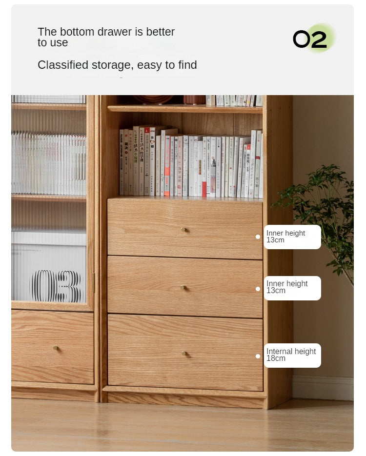 Oak Solid Wood Nordic Style Bookshelf with Floor Storage Cabinet