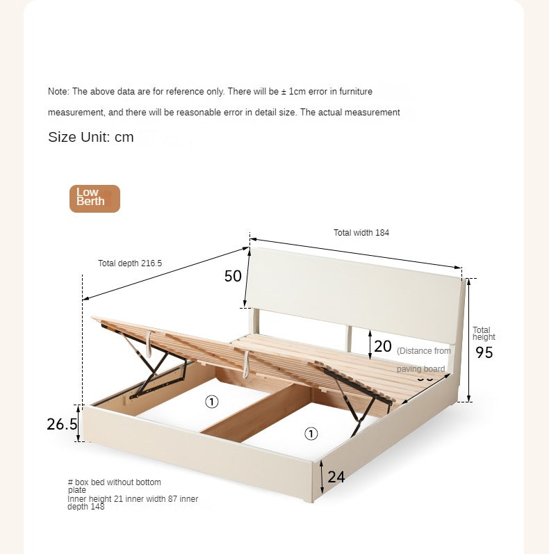 Rubber Wood,Poplar Solid Wood Box Bed, Cream Storage Bed