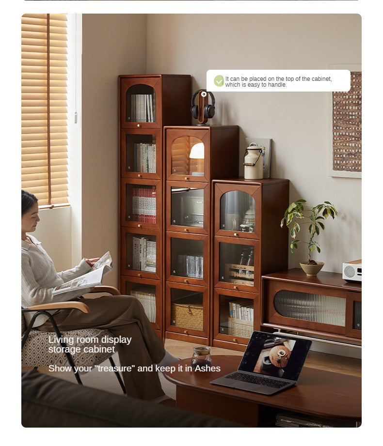 Poplar Solid Wood French Retro Glass Flip Door Bookcase