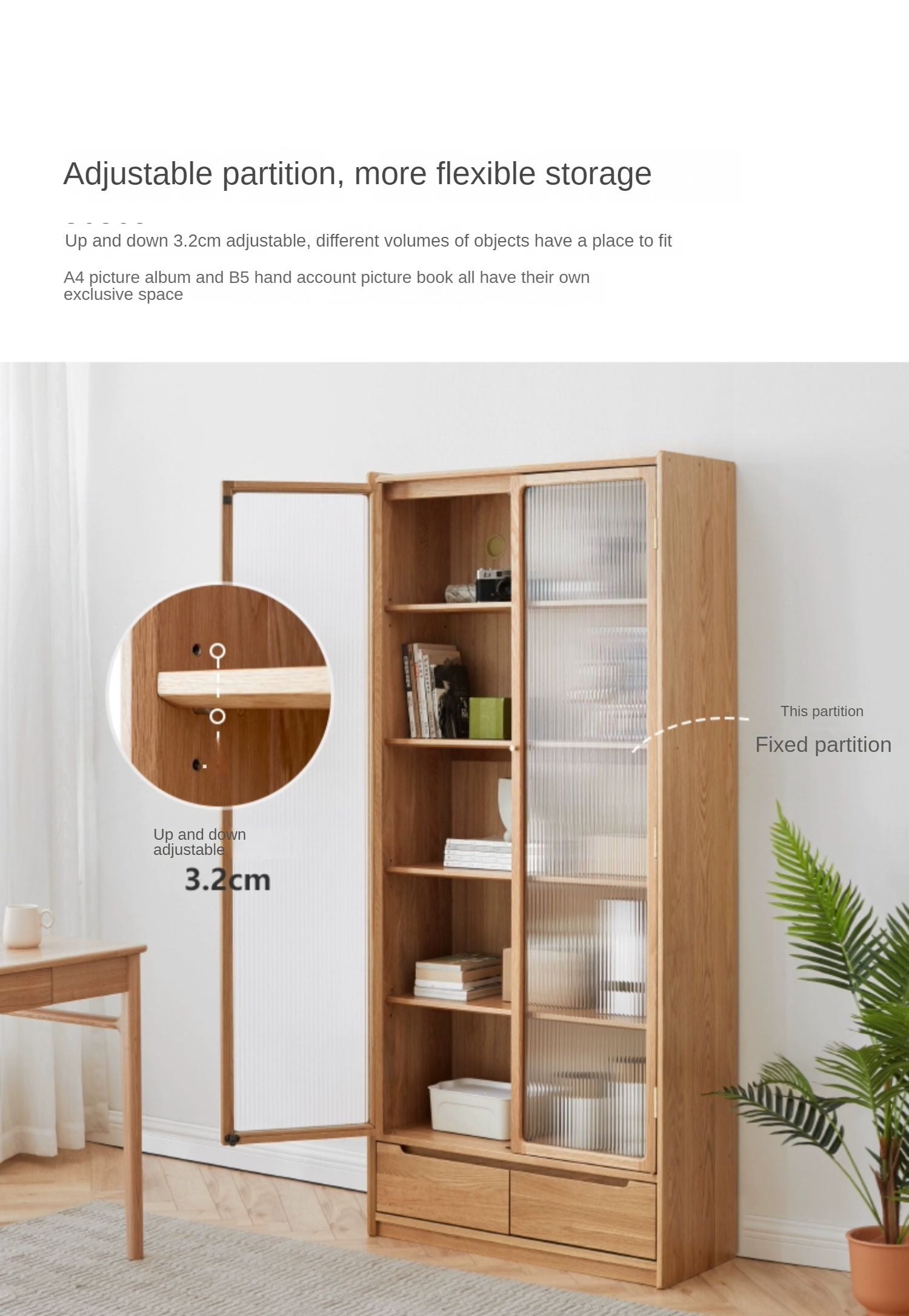 Oak Solid Wood Bookcase Free Combination Floor-to-ceiling Bookshelf