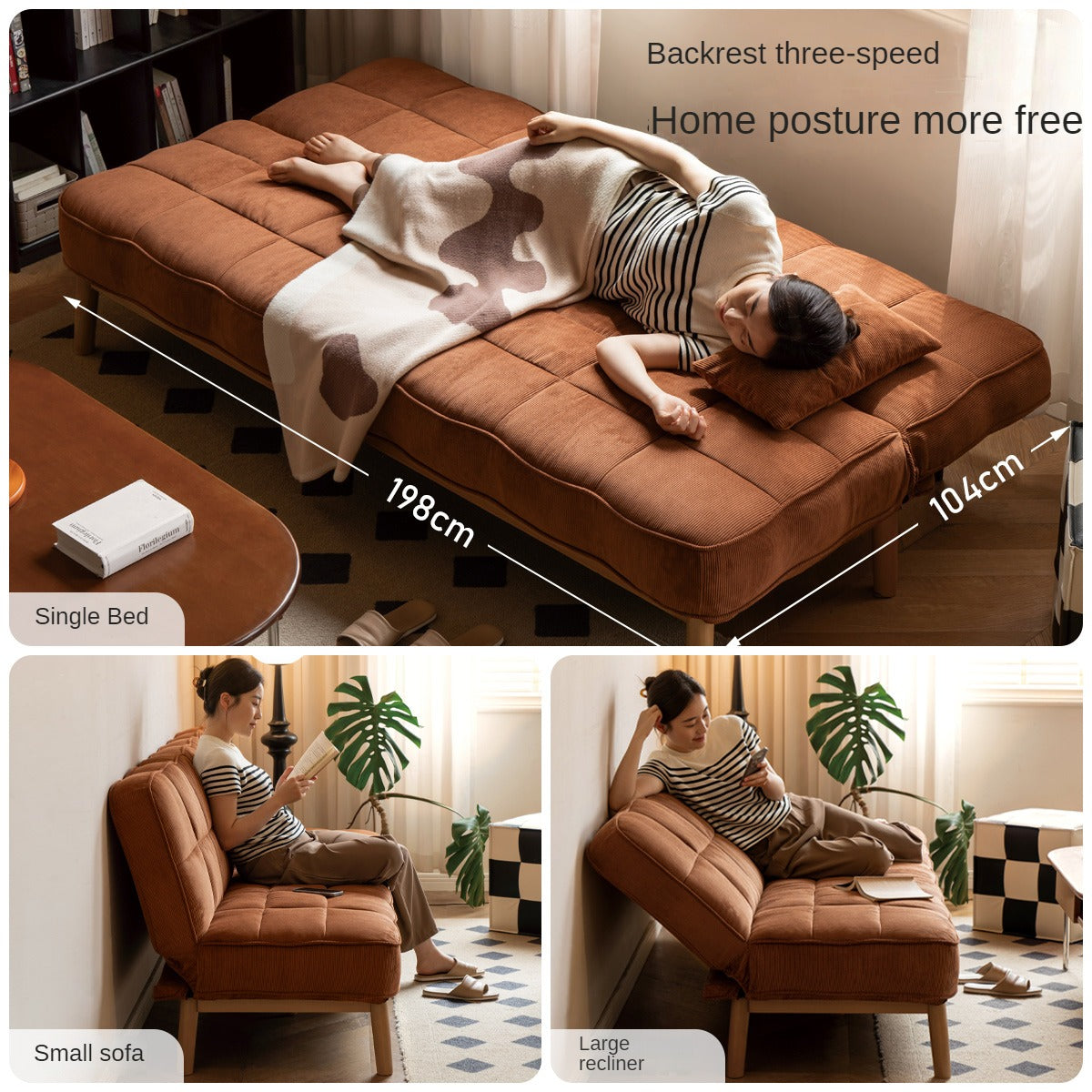 Fabric Sofa Antique Style Telescopic Dual-purpose Sofa.