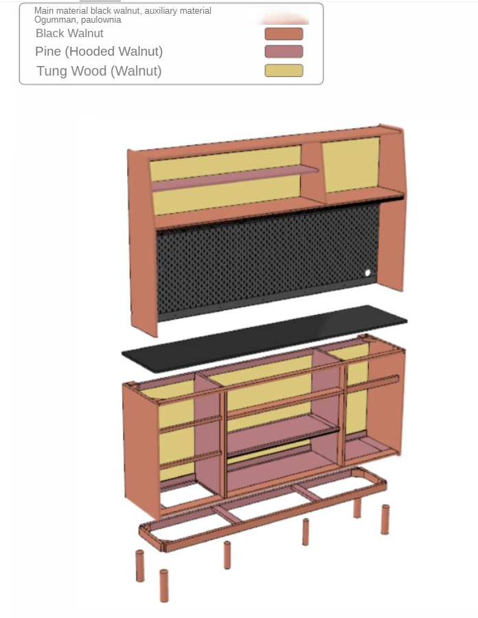 Black Walnut, Sandalwood Solid Wood Light Luxury Rock Plate Sideboard