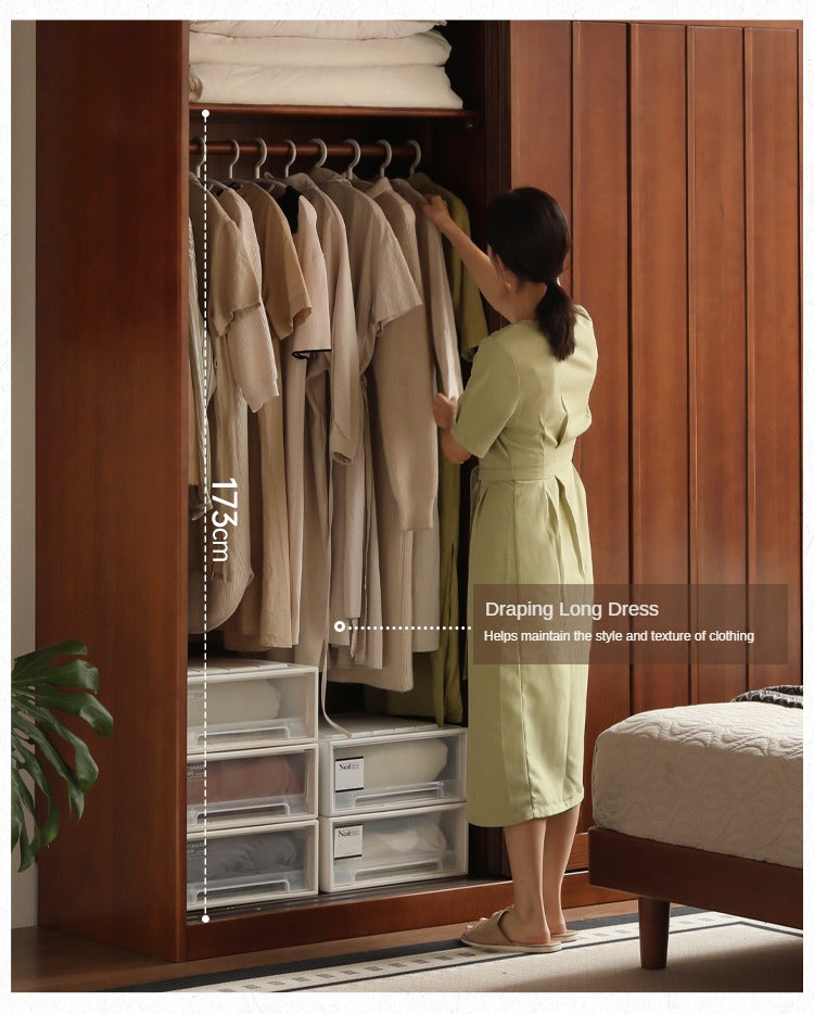 Poplar Solid Wood Wardrobe Retro Sliding Door Wardrobe.