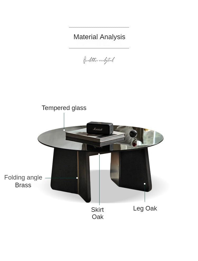 Oak Solid Wood Smoky Coffee Table Glass