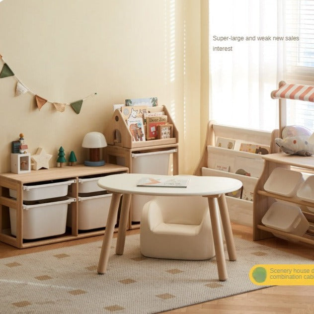 Poplar Solid Wood Children's Storage Rack Montessori Toy Storage