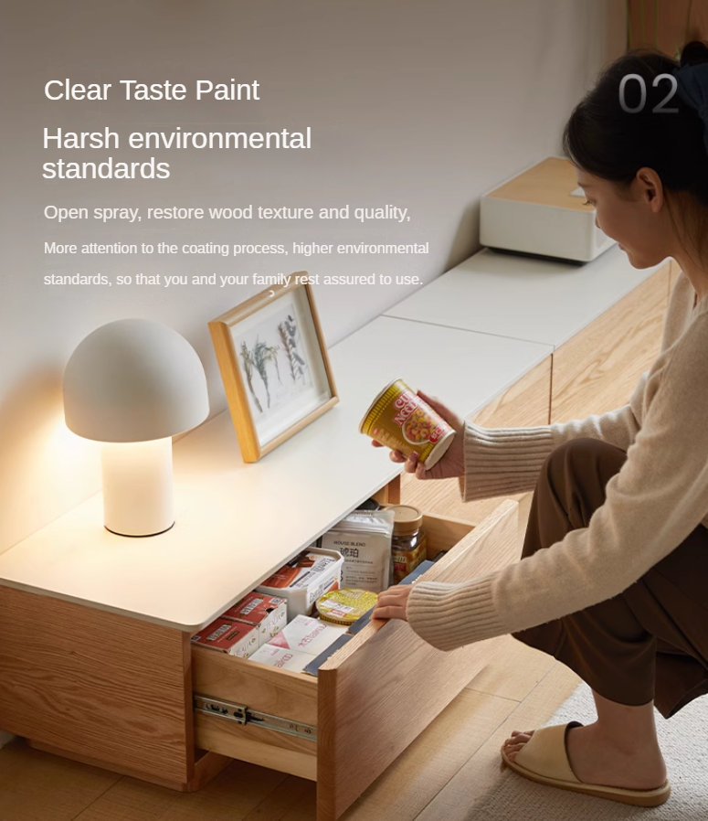 Oak, Rubber wood Solid Wood Modern Rock Slab Floor TV Cabinet