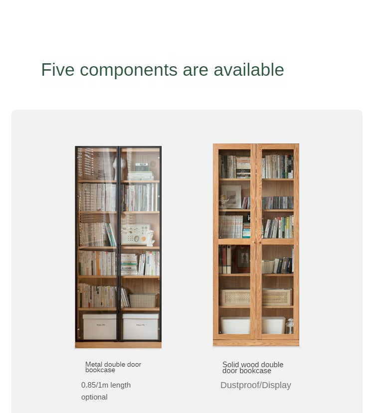 Oak, Solid Rubberwood Modern Bookcase Storage