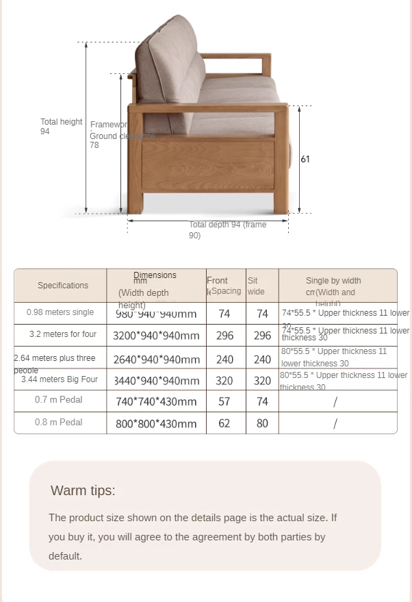 Ash, Black Walnut Solid Wood White Wax Fabric Sofa.