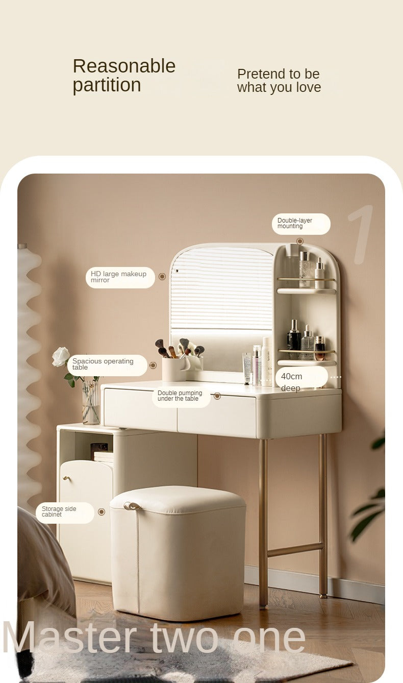 Poplar Solid Wood Dressing Table, Storage Cabinet Cream.