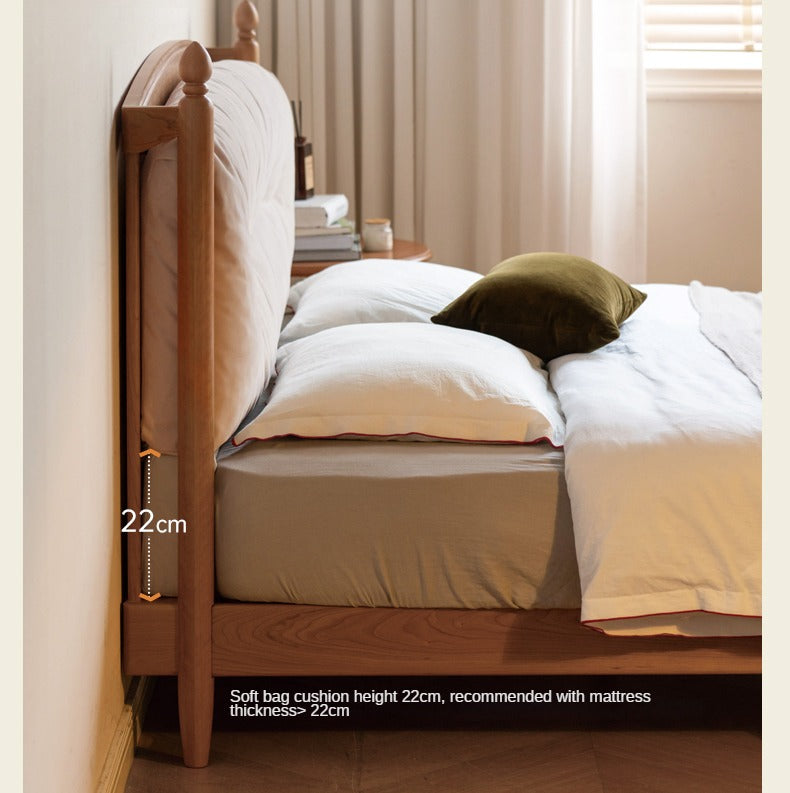 Cherry Solid Wood Soft Retro Bed