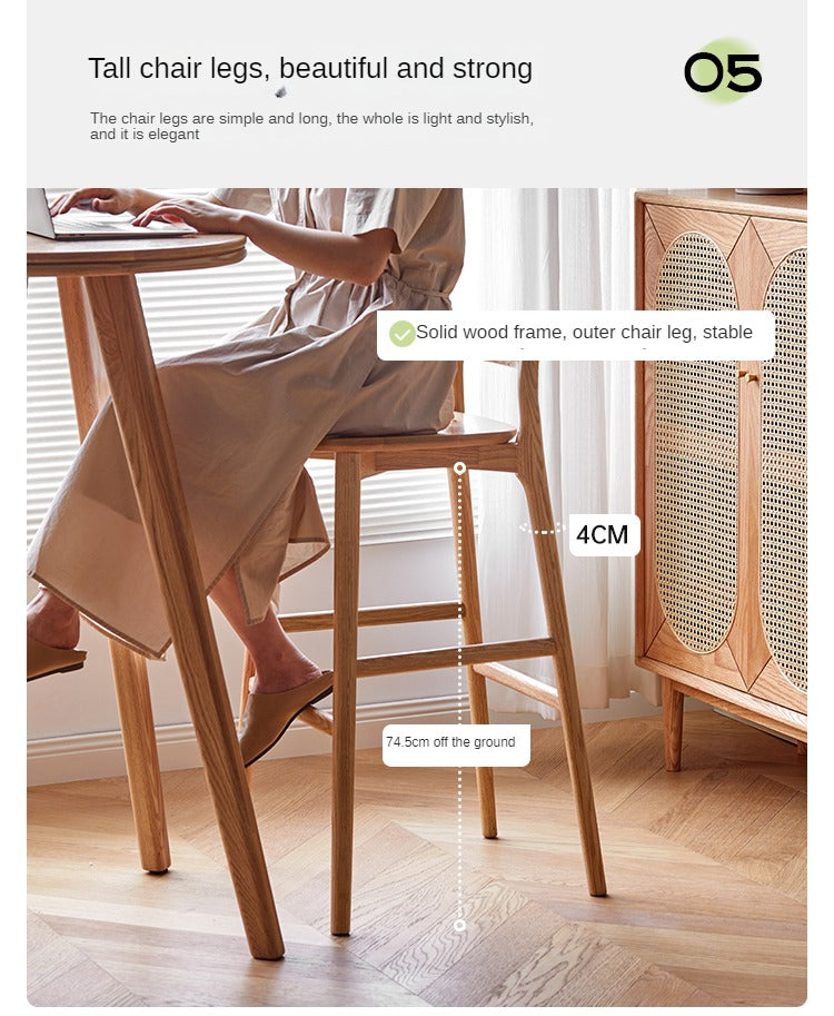 Oak Solid Wood Bar Chair, High Foot Chair: