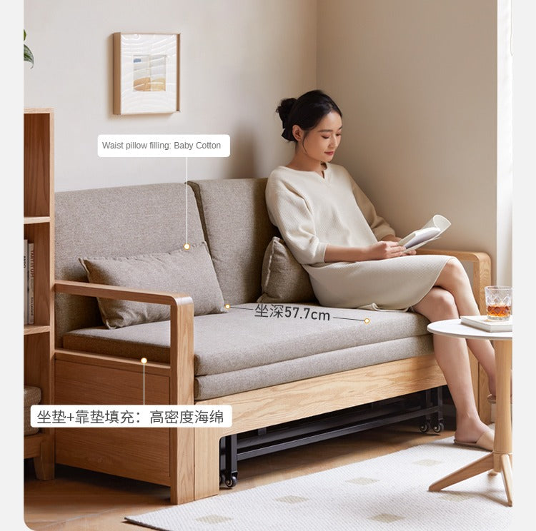 Oak, Ash Solid Wood Sofa Bed Modern Multifunctional.