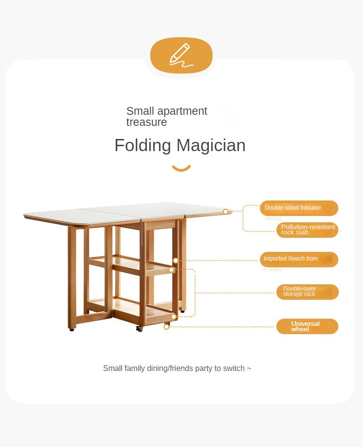Beech Solid Wood Folding Movable Rock Plate Dining Table