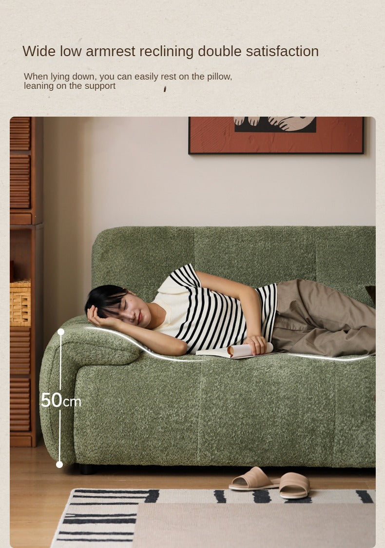 Fabric Sofa Retro High Back Four-Person Straight Sofa