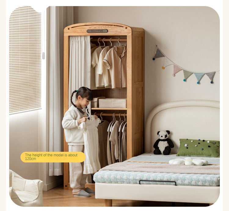 Oak Solid Wood, Solid Rubberwood Kids's Simple Wardrobe