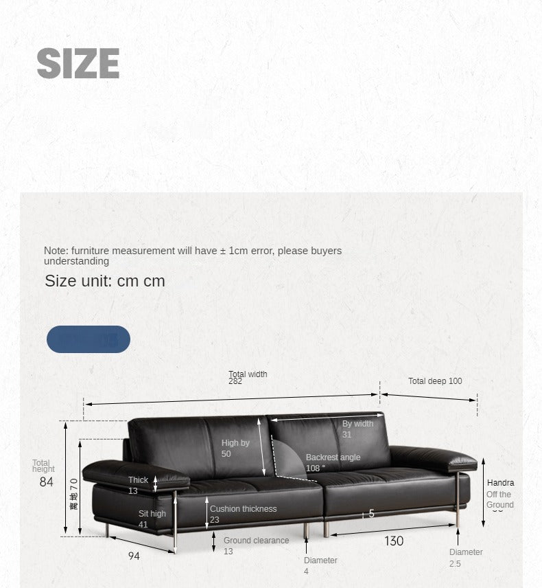 Leather Italian First Layer Yellow Cowhide Straight Sofa.