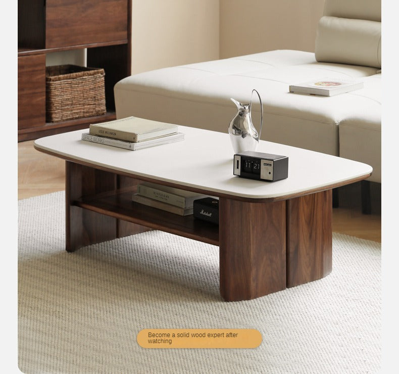 Rubber, Black Walnut, Сherry Solid Wood Rock Plate Coffee Table