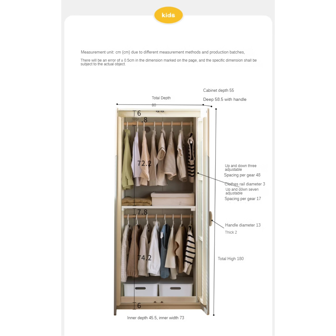 Rubber Solid Wood Children's Wardrobe.