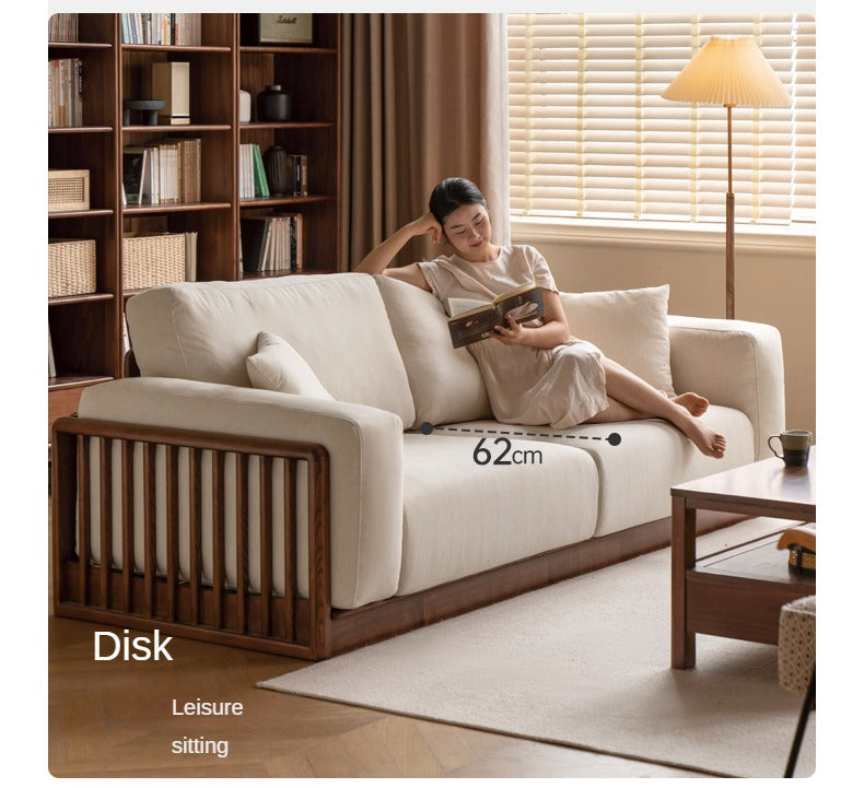 Ash Solid Wood Floor Fabric Tofu Block Sofa.