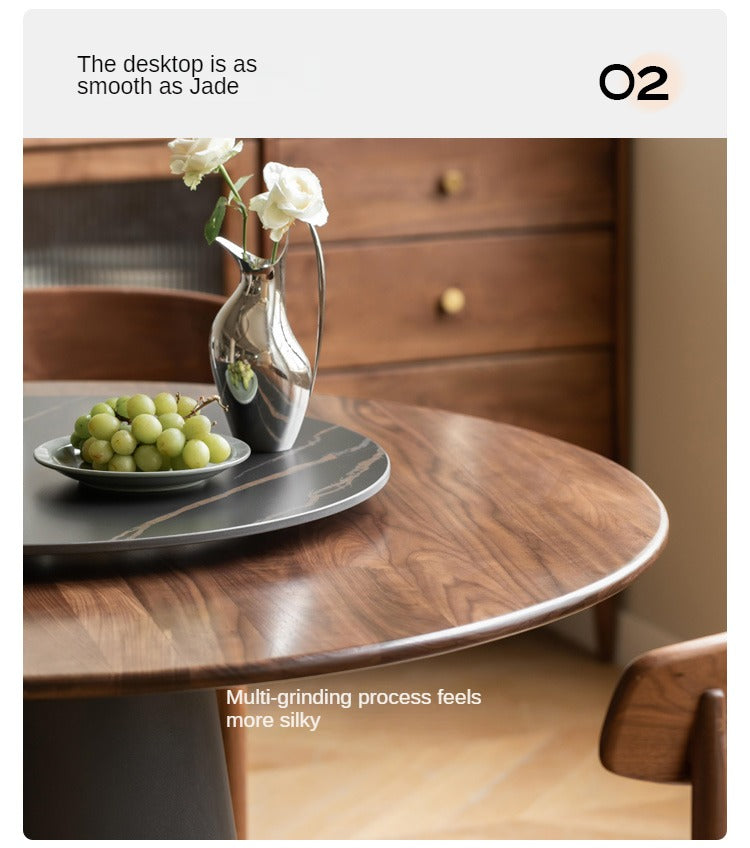 Black Walnut, Oak Solid Wood, Sandalwood Rock Slab Round Dining Table