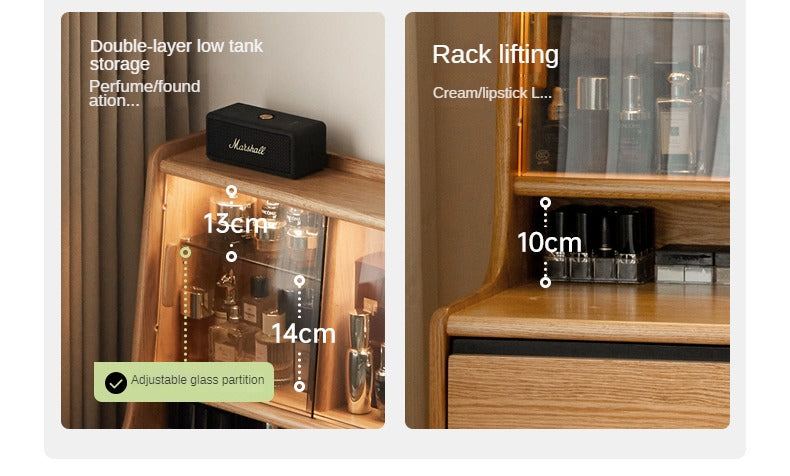 Oak, Ash Solid Wood Vanity Table with Shelf.
