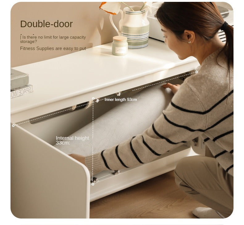 Poplar Solid Wood TV Cabinet Cream Style Floor Cabinet.