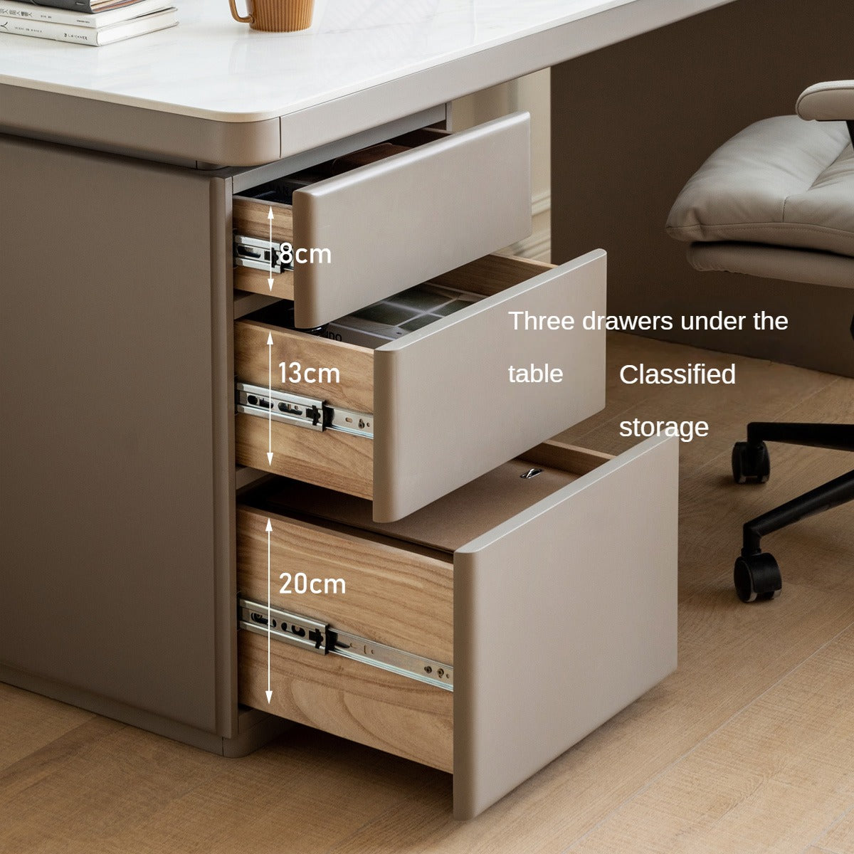 Poplar Solid wood slate desk Large table with drawers"