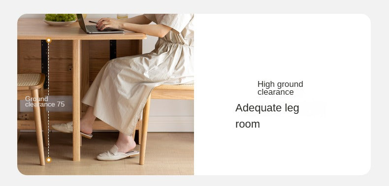 Oak Solid Wood Folding Table, Retractable Dining Table