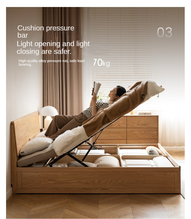 Oak,Rubberwood Solid Wood Box Simple Bed Log Style