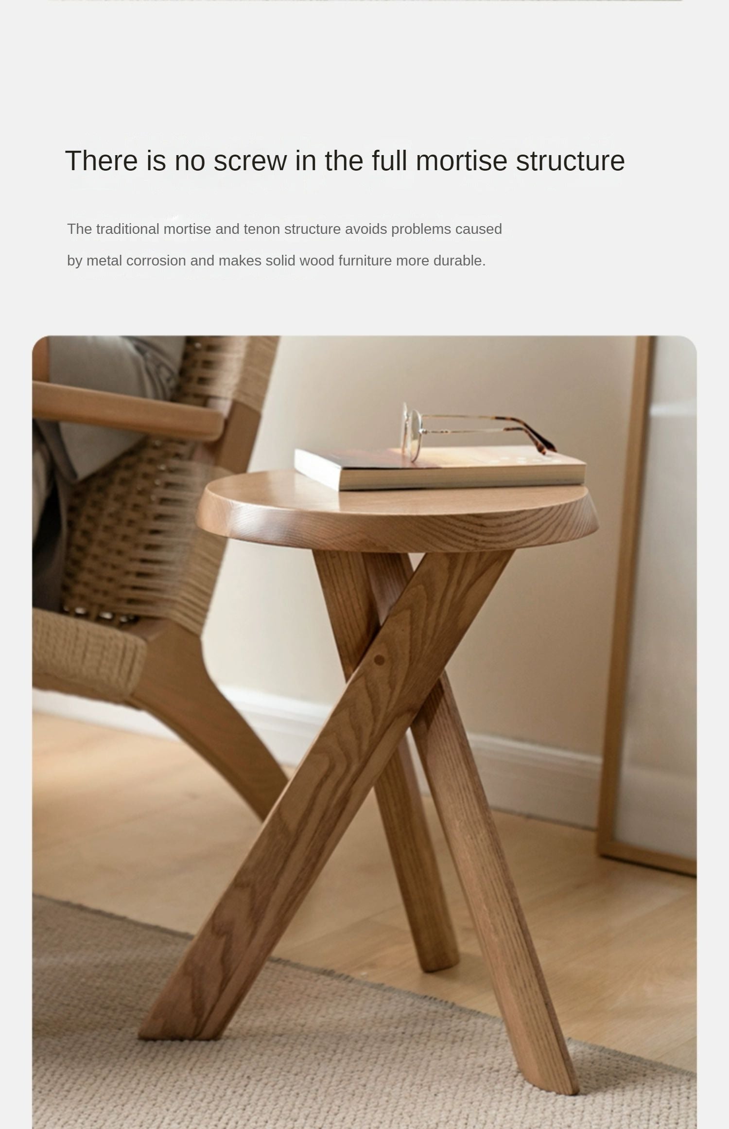 Ash Solid Wood White Wax Wood Side Table