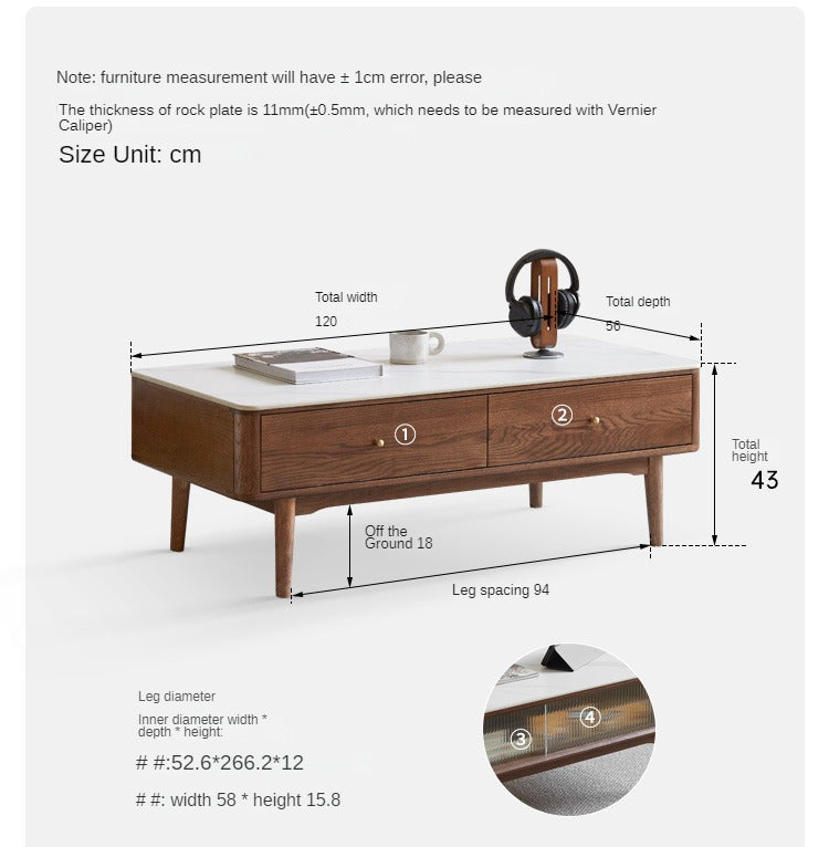 Oak Solid Wood Modern Rock Plate Coffee Table