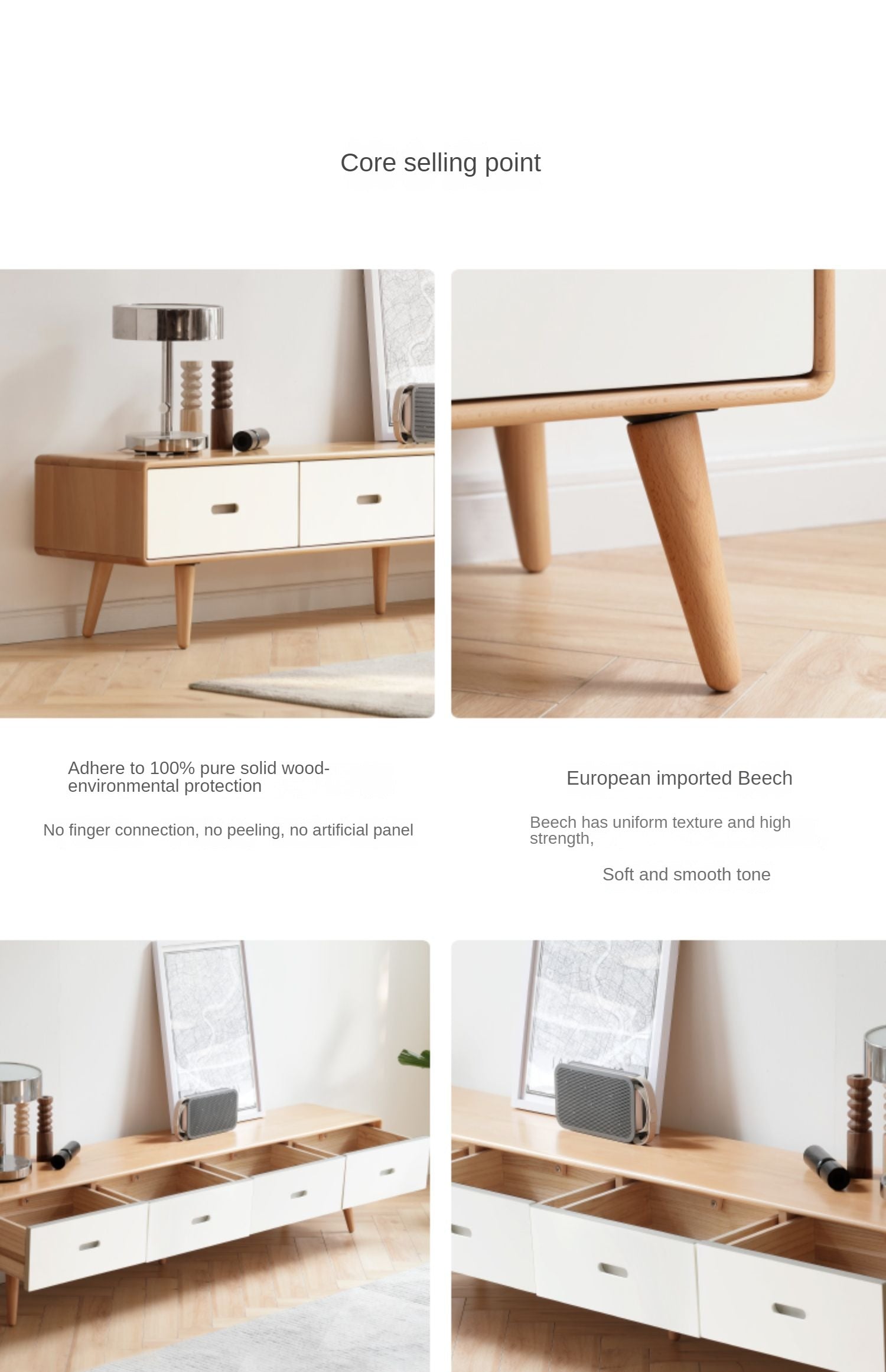 European Beech solid wood TV cabinet"+