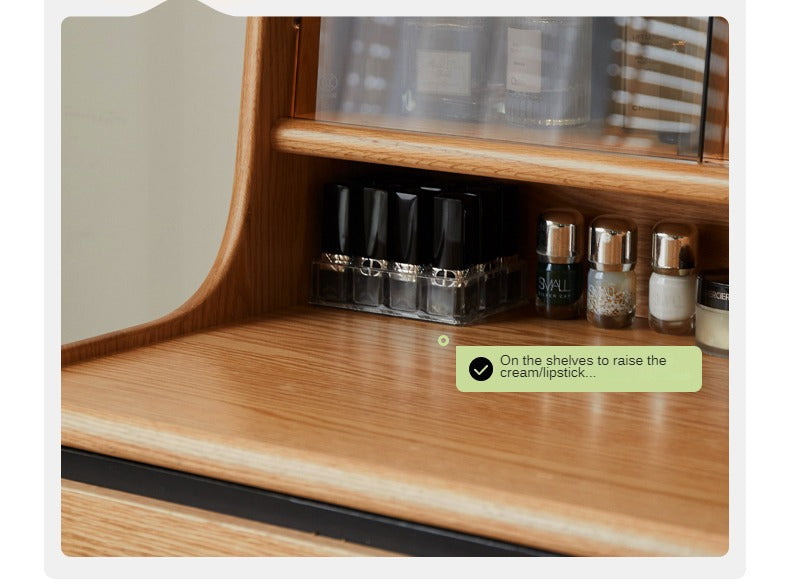 Oak, Ash Solid Wood Vanity Table Shelf Integrated.