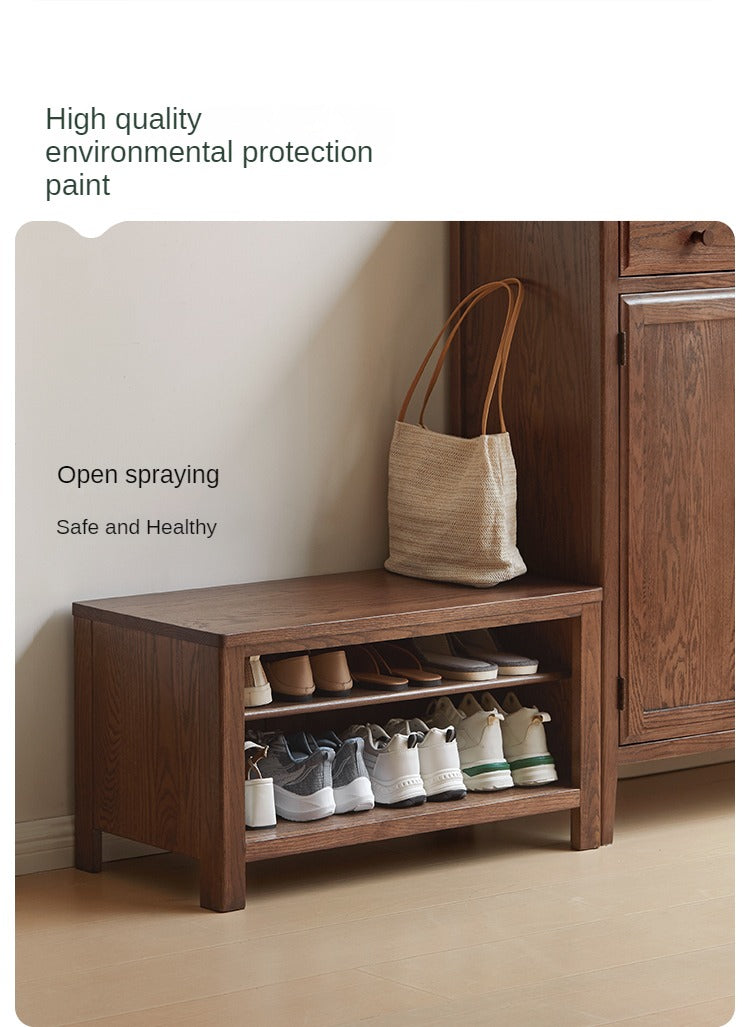 Oak Solid Wood Shoe Stool For Home Entrance