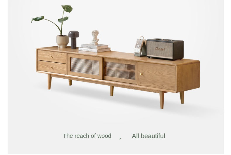 Ash Solid Wood Modern Locker Floor TV Cabinet.