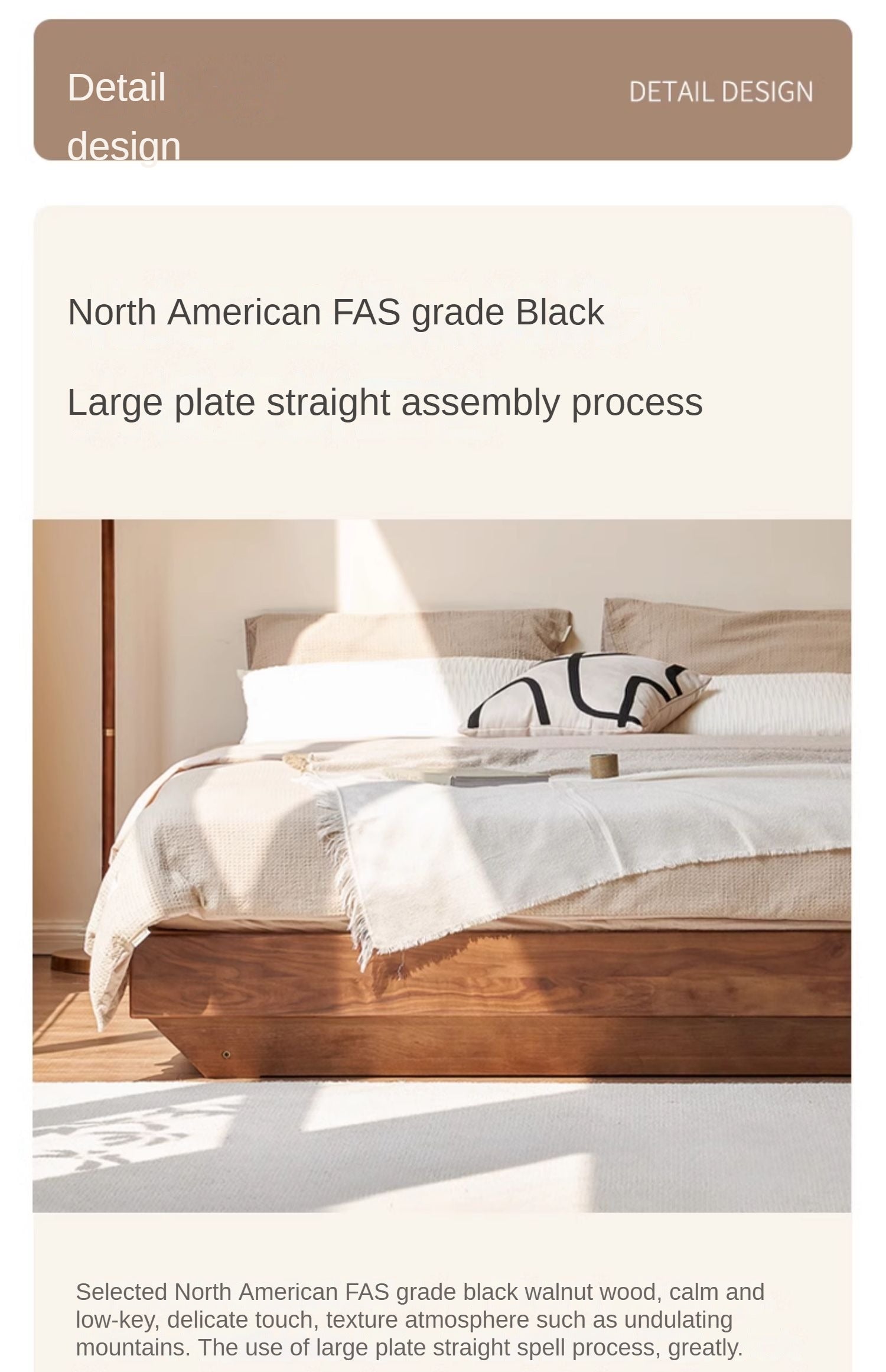 Black walnut solid wood platform bed, headboard-free box bed
